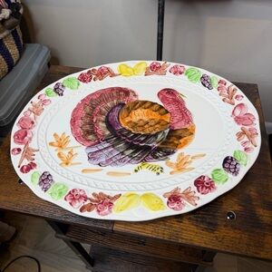 Vintage Large Raised Ceramic Colorful Turkey Platter JAPAN
